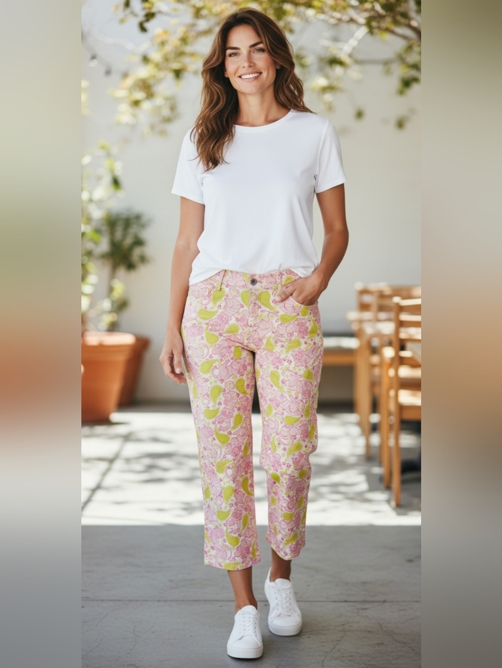 Lilly Pulitzer Pink and Lime Floral Cropped Jeans